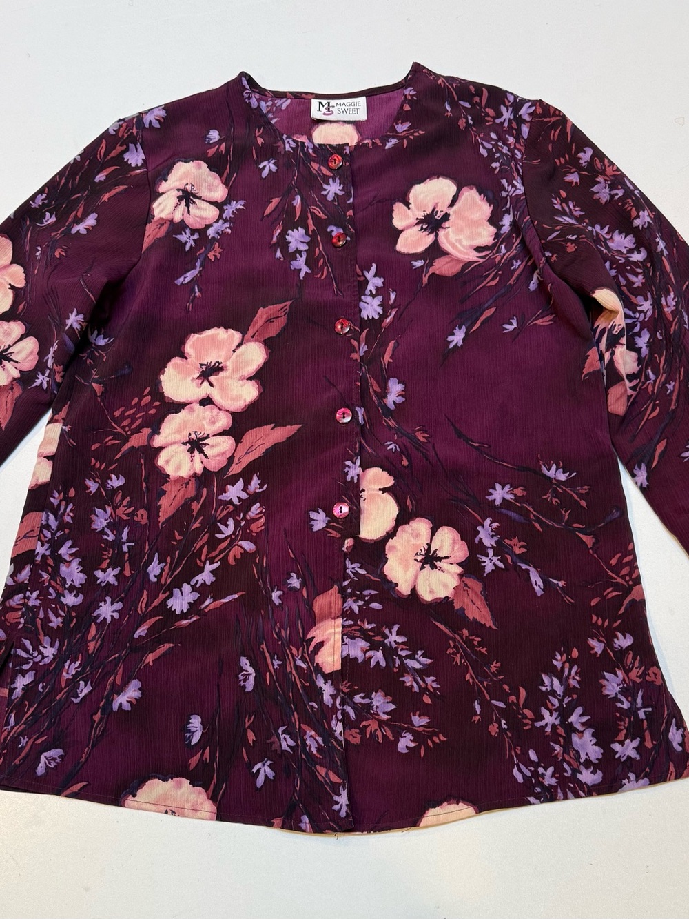 Maggy London Plum Floral Button-Front Blouse